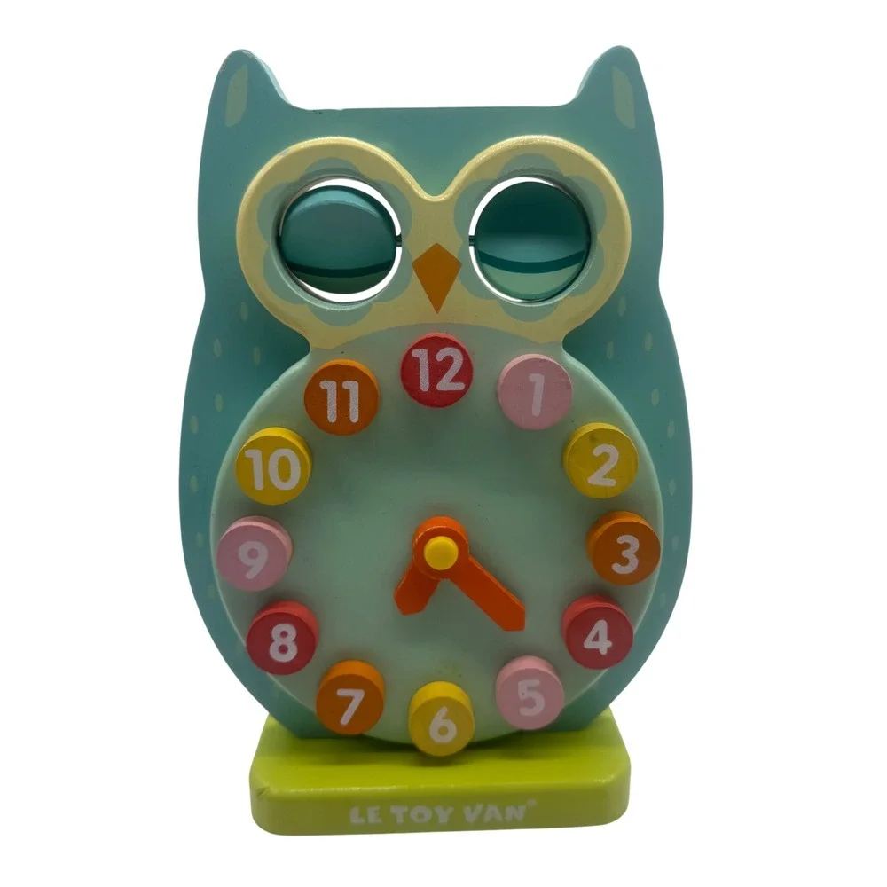 Le Toy Van Wooden Owl Clock Educational Toy PL010 Blue Green Multi Color 8